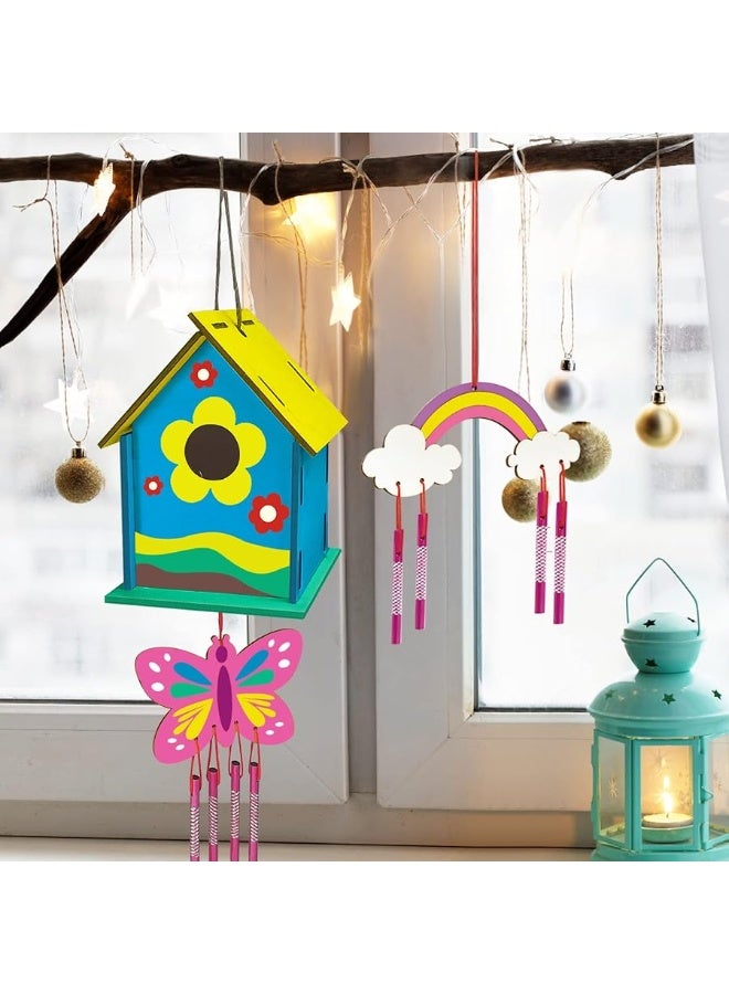 ORIENTAL CHERRY Crafts for Kids Ages 4-8 - 4 Pack DIY Bird House Wind Chime Kit - Build and Paint Birdhouses Wooden Arts Kits Easter Basket Stuffers Gifts for Girls Kids Boys Toddlers Ages 3-5 4-6 6-8 8-12 - Image 1