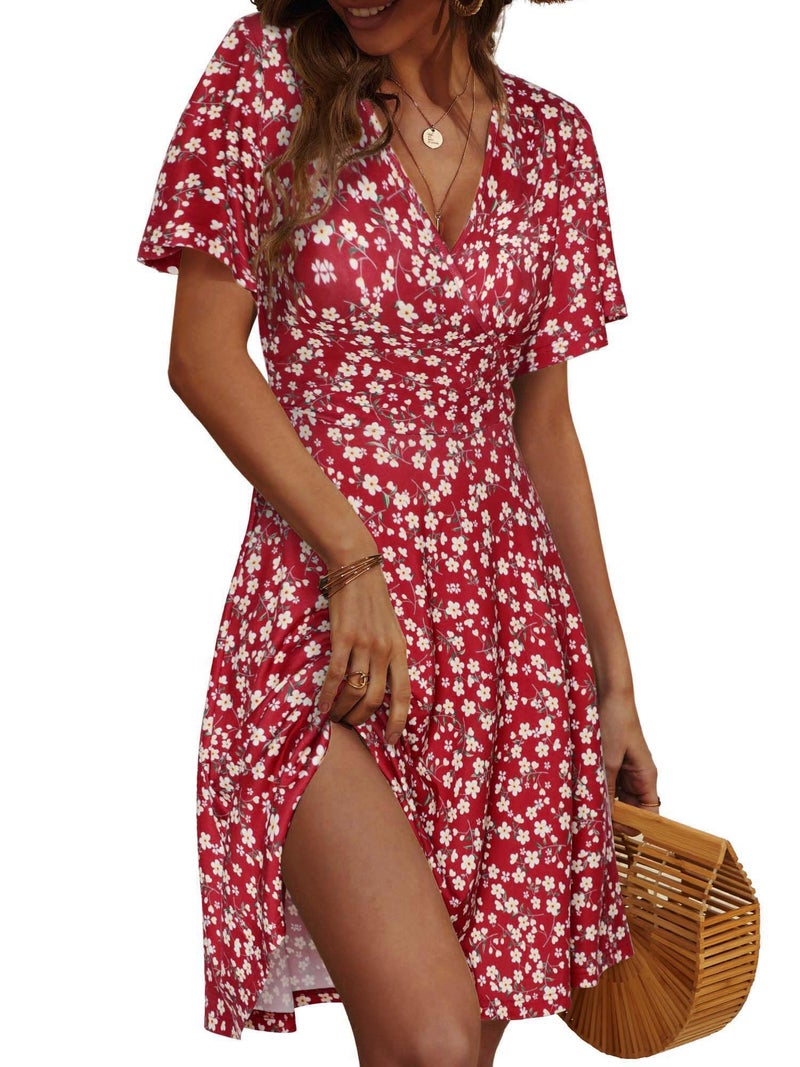 FENSACE Cruise Outfits for Women 2025 Sexy Wrap V Neck Summer Plus Size Dresses(Red,XX-Large) - Image 1