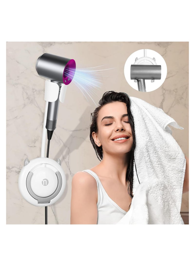 Zikra Hair Dryer Holder Wall Mounted, Hands Free Blow Dryer Stand, Adjustable Blow Dryer Organizer with Cable Hanger, Self Adhesive Hair Blow Dryer Rack for Cabinet Bathroom - Image 1