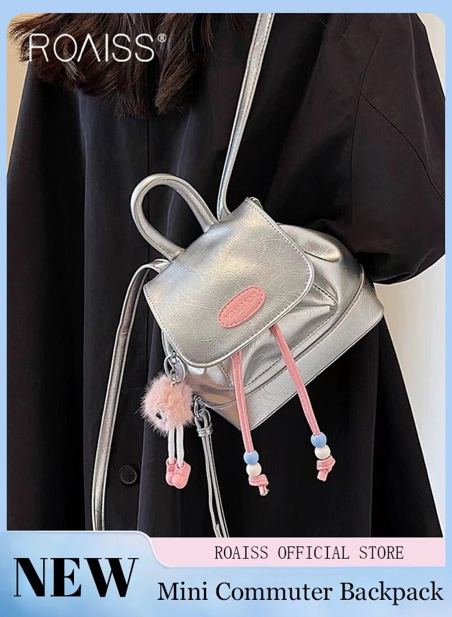 roaiss Mini Backpack for Women Contrast Color Shoulder Bags with Plaid Decor Simple and Stylish Daypack in Flap Design with Drawstring Closure and Anti Theft Protection Ideal for School and Commuting  - Image 1