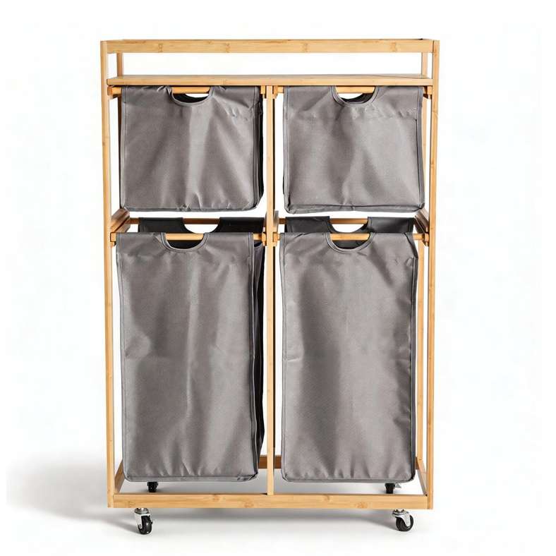Pan Home Elliot Bamboo Frame Laundry Hamper - Grey - Image 4