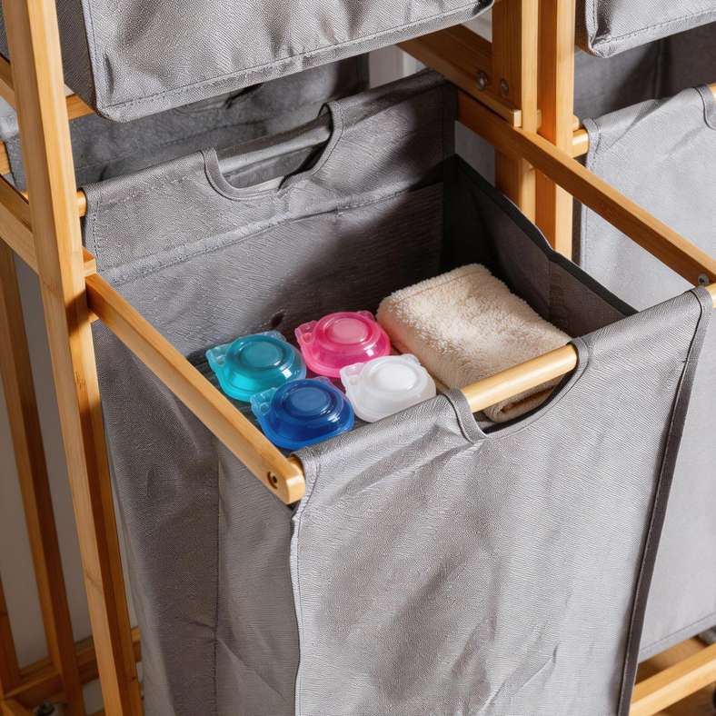 Pan Home Elliot Bamboo Frame Laundry Hamper - Grey - Image 3