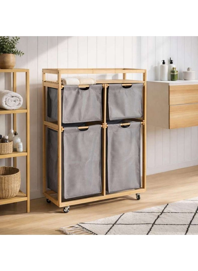 Pan Home سلة غسيل بإطار من الخيزران إليوت - رمادي - Image 1