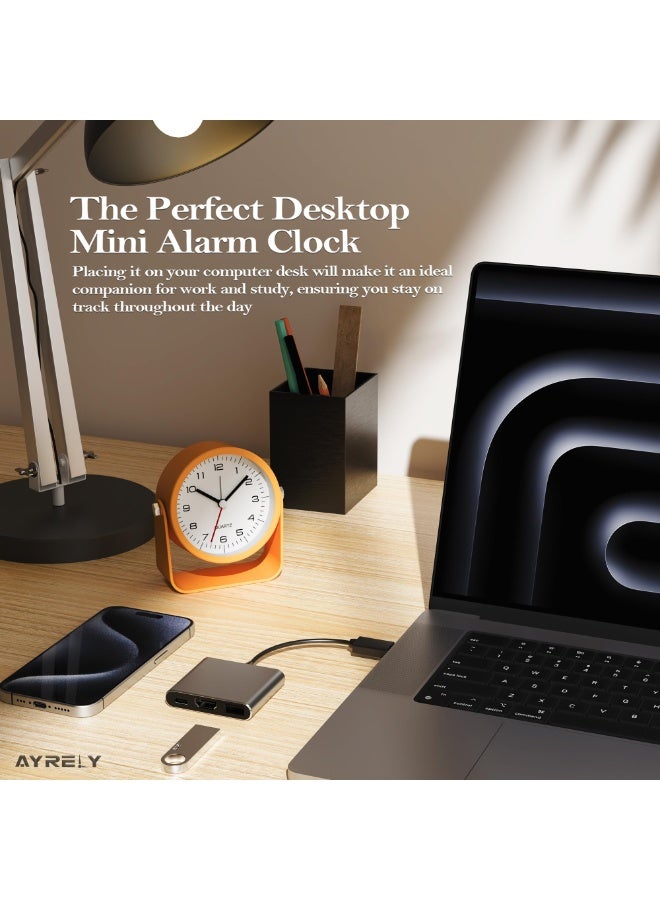 ساعة منبه تناظرية صغيرة مقاس 3.5 بوصة، ساعة مكتب تعمل بالبطارية، ساعة طاولة لطيفة مع إضاءة، زاوية قابلة للتعديل للسفر، بجانب السرير، غرفة النوم، الأطفال، ديكور غرفة المعيشة (برتقالي) - Image 4