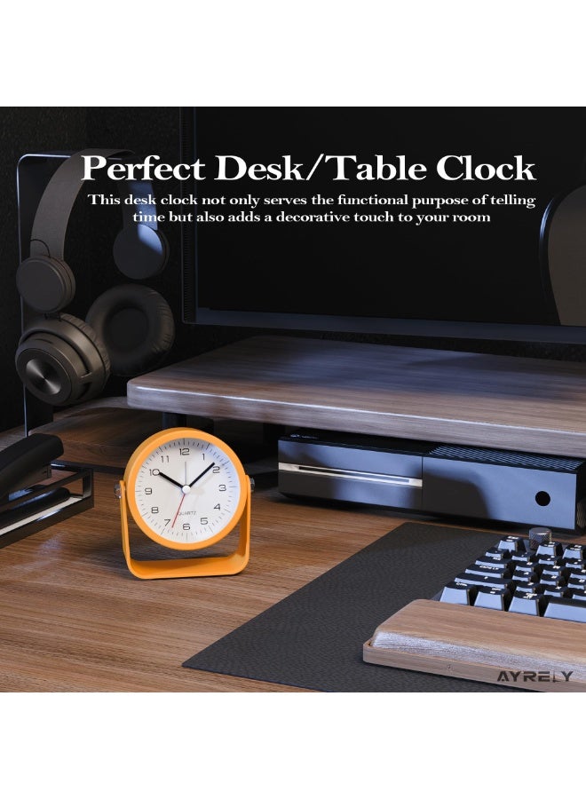 ساعة منبه تناظرية صغيرة مقاس 3.5 بوصة، ساعة مكتب تعمل بالبطارية، ساعة طاولة لطيفة مع إضاءة، زاوية قابلة للتعديل للسفر، بجانب السرير، غرفة النوم، الأطفال، ديكور غرفة المعيشة (برتقالي) - Image 3