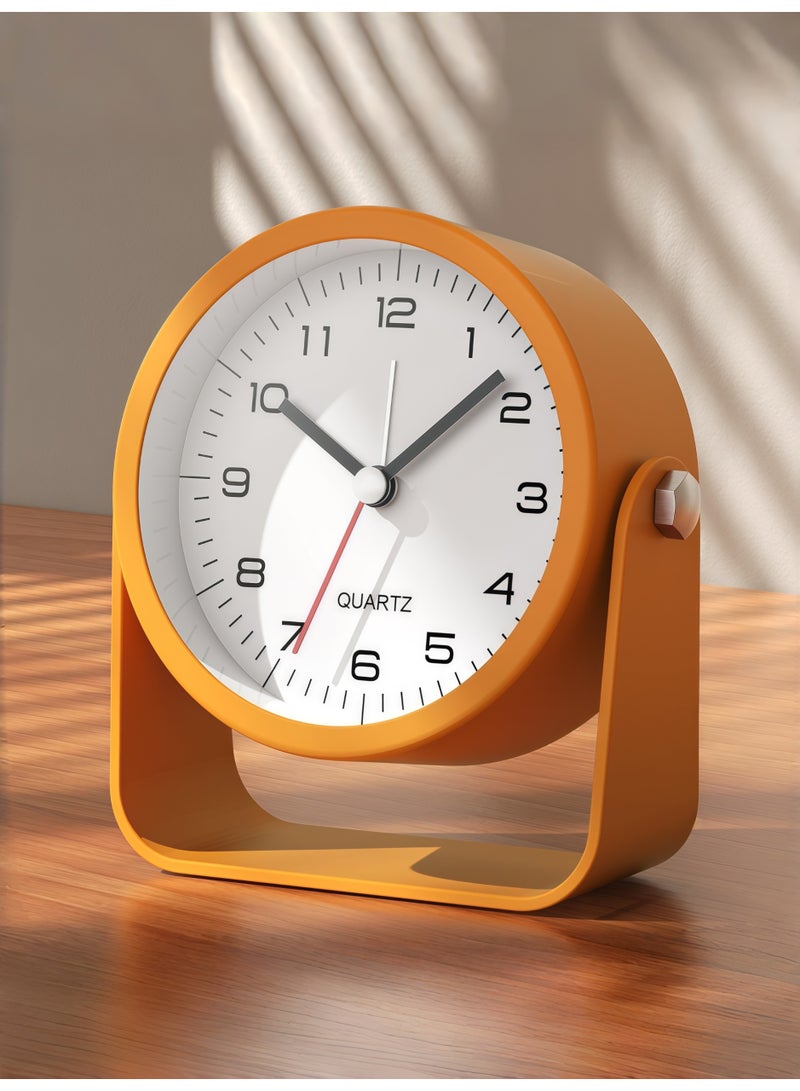 ساعة منبه تناظرية صغيرة مقاس 3.5 بوصة، ساعة مكتب تعمل بالبطارية، ساعة طاولة لطيفة مع إضاءة، زاوية قابلة للتعديل للسفر، بجانب السرير، غرفة النوم، الأطفال، ديكور غرفة المعيشة (برتقالي) - Image 1