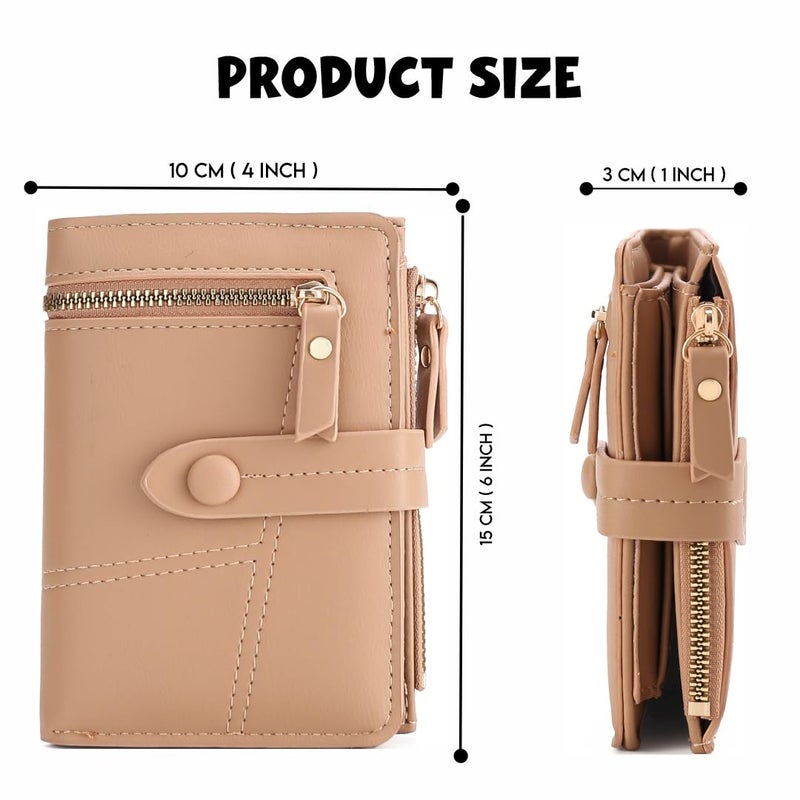 Elios Women's Wallet Vegan Leather Bifold Small Card Holder Coin Holder Compact Ladies Purse with 12 Card Slots, Zipper Pocket and RFID Blocking | Snap Closure | Mini Purse for Women (Khakhi) - Image 5