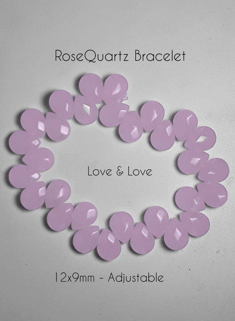 HADIGEMS Elegant BabyPink Rose Quartz Pear Shaped Strech Bracelet - 12x9mm - Image 1