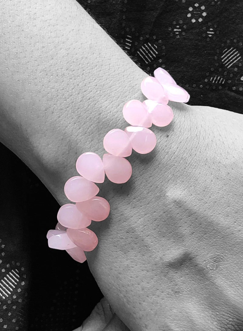 HADIGEMS Elegant BabyPink Rose Quartz Pear Shaped Strech Bracelet - 12x9mm - Image 2
