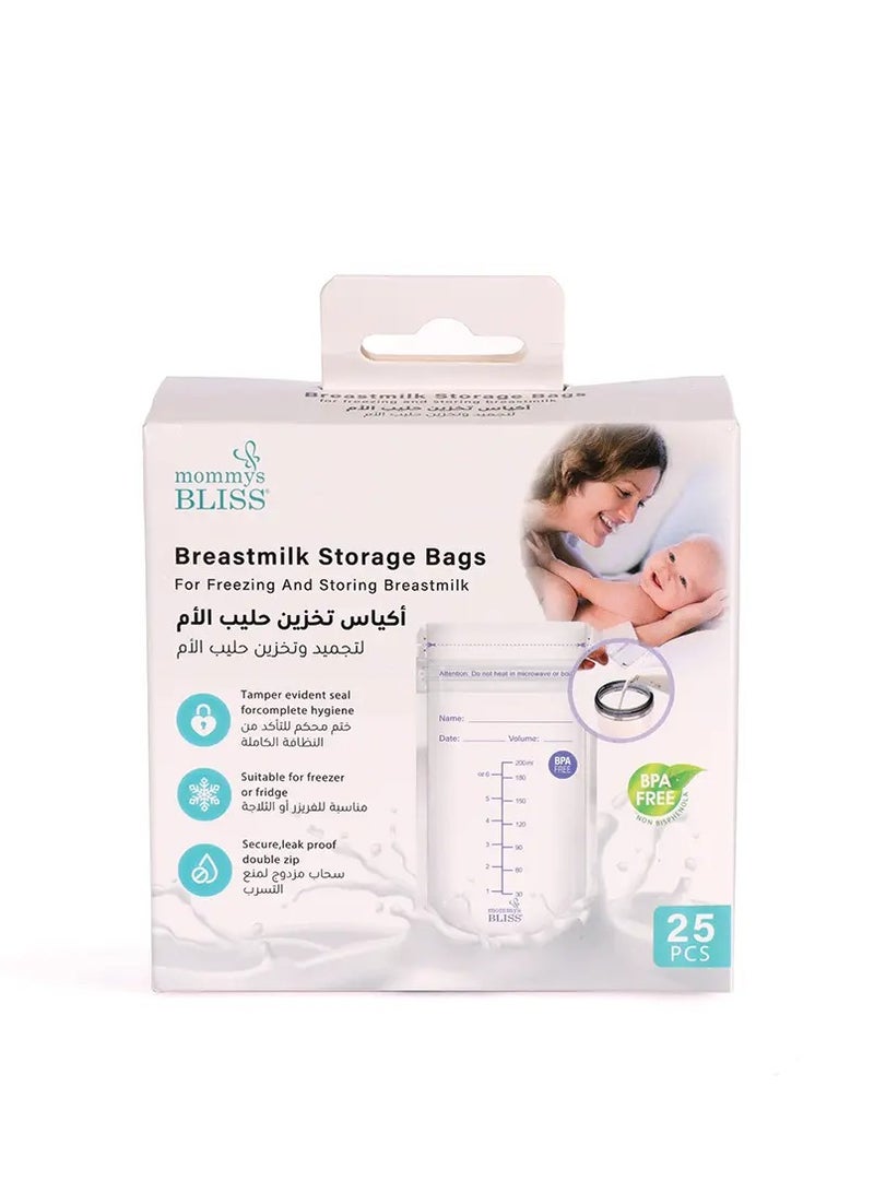Mommy's Bliss Breastmilk Storage Bags, 25Pcs Leak-Proof, Self-Standing, Disposable Milk Storage Pouches For Freezing & Refrigeration (6Oz) - Image 1