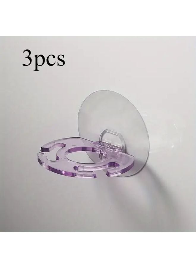 3 قطع حامل فرشاة أسنان أرجواني ذاتي اللصق بحائط بحمام مع مشط - Image 1