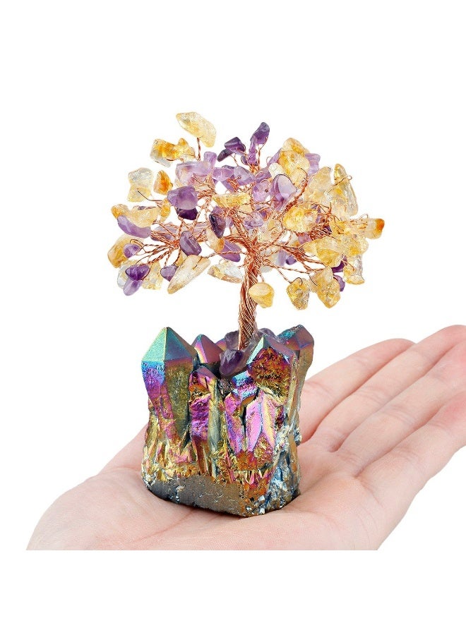 mookaitedecor Citrine & Amethyst Crystal Tree, Quartz Cluster Rainbow Titanium Crystals Base Bonsai Money Tree for Wealth and Luck - Image 2