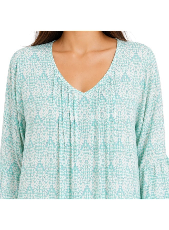 ZECOTEX Women's Chiffon V-Neck Midi Home Dress with Ruffled Three-Quarter Sleeves - Image 4