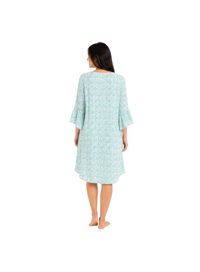 ZECOTEX Women's Chiffon V-Neck Midi Home Dress with Ruffled Three-Quarter Sleeves - Image 3