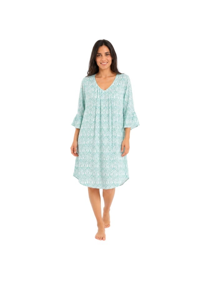 ZECOTEX Women's Chiffon V-Neck Midi Home Dress with Ruffled Three-Quarter Sleeves - Image 1