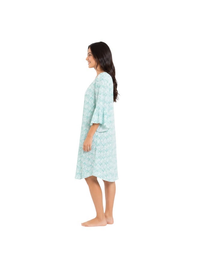 ZECOTEX Women's Chiffon V-Neck Midi Home Dress with Ruffled Three-Quarter Sleeves - Image 2