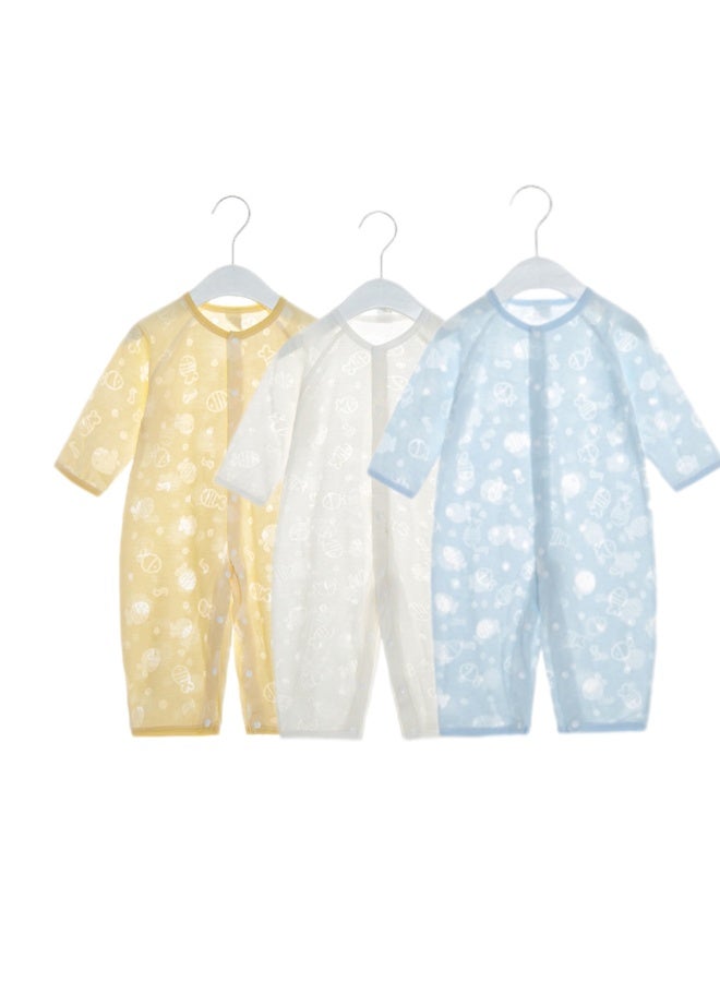 DOOKOO 3-PCS Baby Onesie Wear Set，Thin Pure Cotton Baby Jumpsuit，Simple Lightweight Breathable Infant Romper，Comfortable Soft Skin Friendly Sweat Absorbing(Blue Yellow and White) ﻿ - Image 1