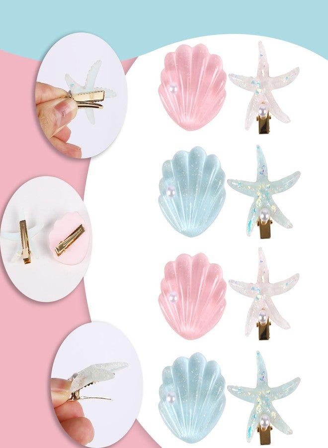 OMOBANU 8Pcs Mermaid & Beach Hair Clips Set for Women - Starfish, Seashell, Pearl Hair Accessories Acrylic Resin Clips for Women Bridal Wedding, Mermaid Costume or Summer Beach Party (3 Colors) - Image 3