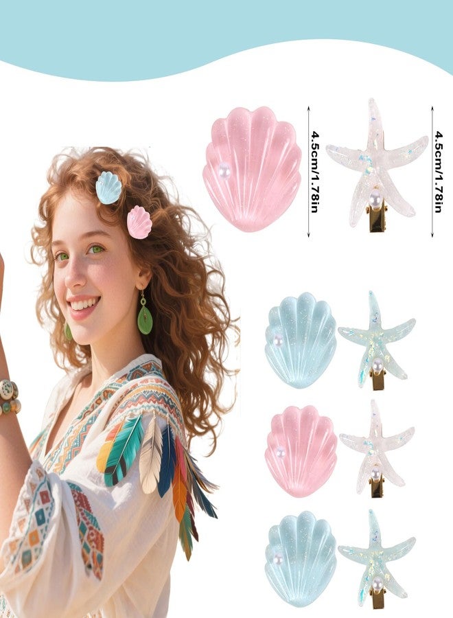 OMOBANU 8Pcs Mermaid & Beach Hair Clips Set for Women - Starfish, Seashell, Pearl Hair Accessories Acrylic Resin Clips for Women Bridal Wedding, Mermaid Costume or Summer Beach Party (3 Colors) - Image 2