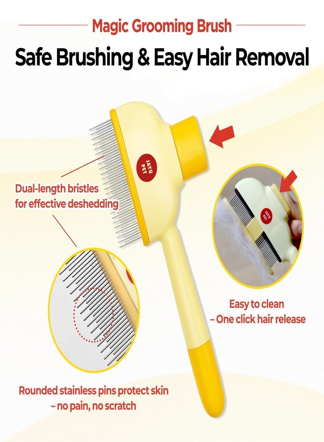 JAYU PET Magic Grooming Brush – Cat Brush for Shedding, Dual-Length Stainless Steel Bristles, One-Click Self-Cleaning, Vertical Deshedding Comb, Professional Pet Grooming Tool - Image 3