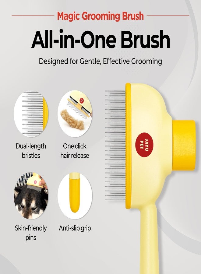 JAYU PET Magic Grooming Brush – Cat Brush for Shedding, Dual-Length Stainless Steel Bristles, One-Click Self-Cleaning, Vertical Deshedding Comb, Professional Pet Grooming Tool - Image 2