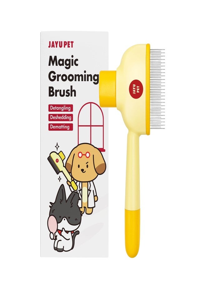 JAYU PET Magic Grooming Brush – Cat Brush for Shedding, Dual-Length Stainless Steel Bristles, One-Click Self-Cleaning, Vertical Deshedding Comb, Professional Pet Grooming Tool - Image 1