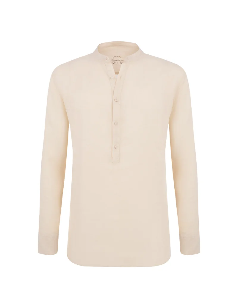 كاميتشسما Trendy Serafino Beige Linen Shirt.