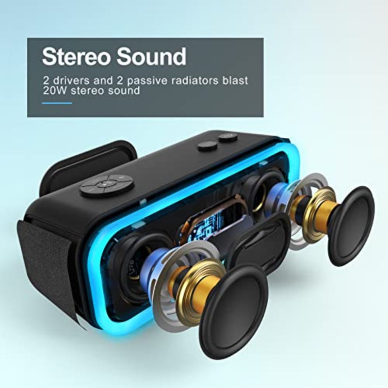 SoundBox Pro Bluetooth Speaker, 20W Stereo Sound, Active Extra Bass, 20H Playtime, Multi-Colors Lights, Wireless Stereo Pairing, IPX6 Waterproof for Garden, Hiking, Camping, Beach, Party-Blue - Image 2