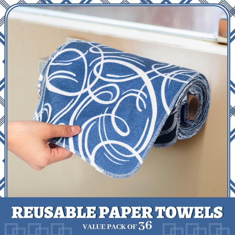 Noveread 36 Pack Geometric Vintage Reusable Cleaning Cloths Washable Cotton Kitchen Towels for Home (Blue) - Image 2
