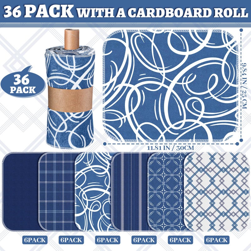 Noveread 36 Pack Geometric Vintage Reusable Cleaning Cloths Washable Cotton Kitchen Towels for Home (Blue) - Image 3