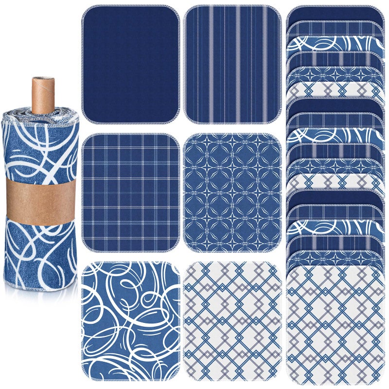 Noveread 36 Pack Geometric Vintage Reusable Cleaning Cloths Washable Cotton Kitchen Towels for Home (Blue) - Image 1
