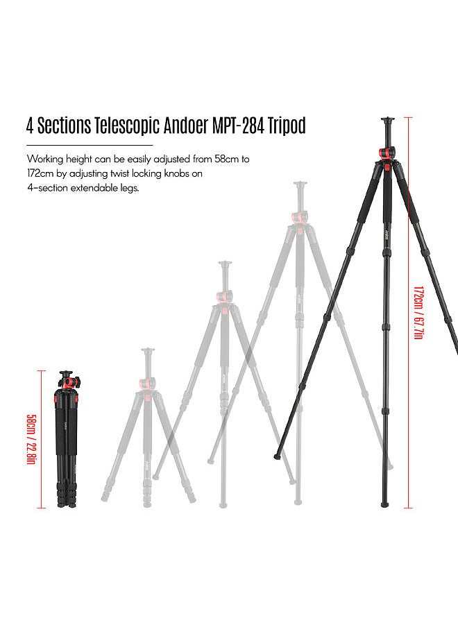 ANDOER - Andoer MPT-284 Professional Aluminum Alloy Tripod 4-Section Transverse Axis Tripods Max. Height 172cm Telescopic Bracket for Camera Max. Load 15kg/3.3lb - Image 1