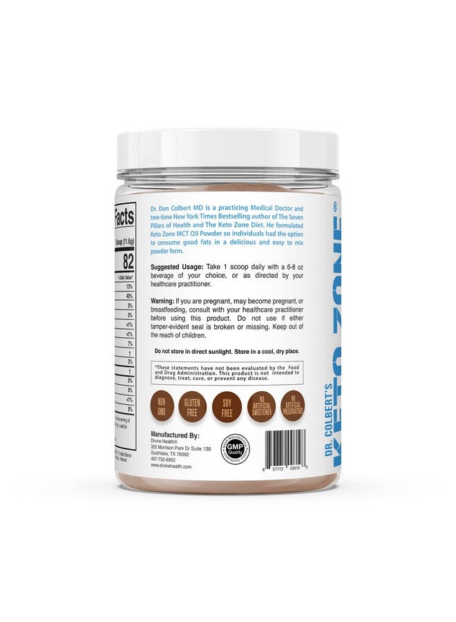 Divine Health Dr. Colbert Keto Zone Mct Oil Powder ; Dutch Chocolate Flavor ; 70% C8 ; 30% C10 ; All Natural Keto Approved For Ketosis ; 0 Net Carbs ; Gluten Free ; 30 Day Supply ; 348G ; - Image 2