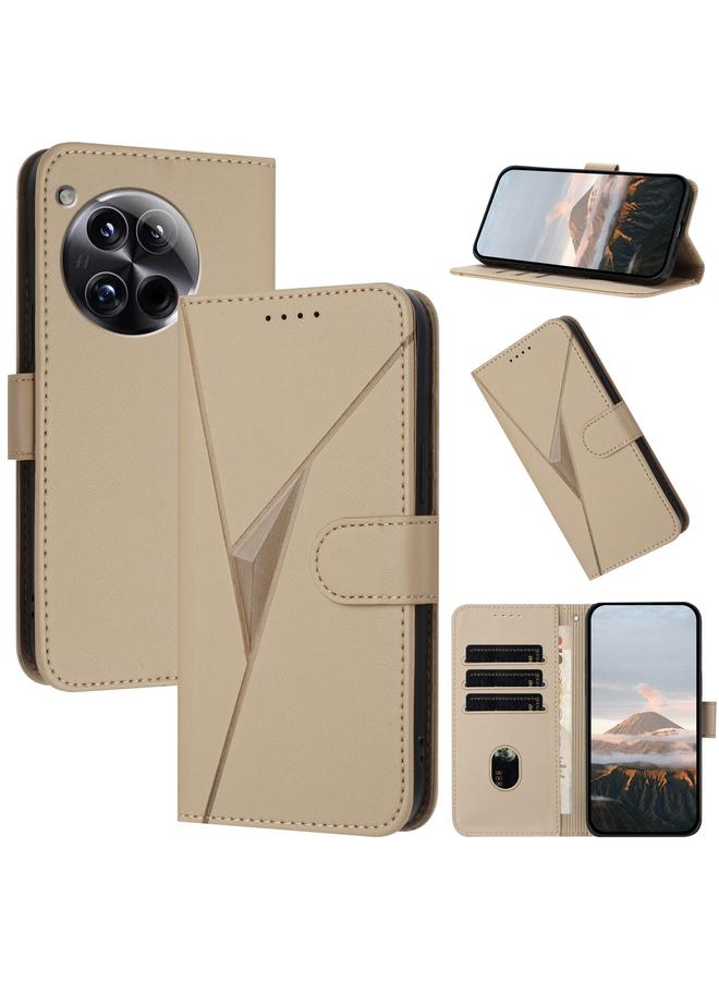 اس-توب جراب هاتف OnePlus 12 المصنوع من الجلد بنمط مثلث ومشبك - Image 1