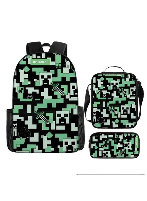 Cartoon printed large capacity backpack, three piece lunch bag, pencil case, polyester comfortable and load reducing backpack for students and children, suitable for both men and women