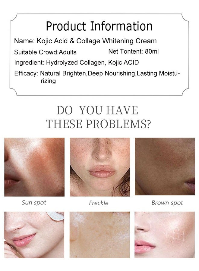 GUANJING Kojic Acid Face Whitening Cream, Moisturizing Hydrate and Nourish the Skin, Lightweight Non-Greasy Deep Penetration Anti-Aging，Spots Or Acne Scars In A Effective Way, 80ml/2.68 FL.oz  - Image 2