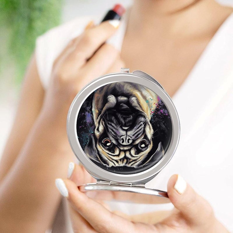 Portrait of Pug Makeup Mirror Travel Portable Beauty Mirror for Compact Purse Handbag Pocket Travel Daily Makeup Gift for Women Madam and Female - Image 4