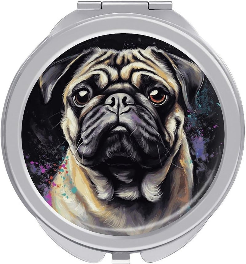 Portrait of Pug Makeup Mirror Travel Portable Beauty Mirror for Compact Purse Handbag Pocket Travel Daily Makeup Gift for Women Madam and Female - Image 1