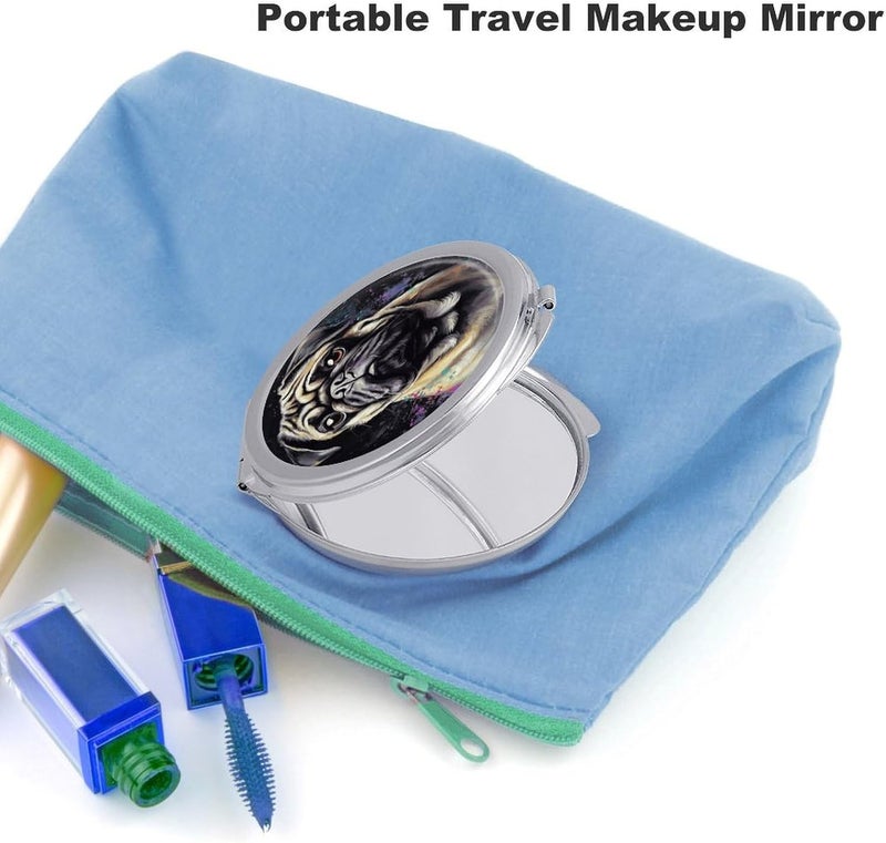 Portrait of Pug Makeup Mirror Travel Portable Beauty Mirror for Compact Purse Handbag Pocket Travel Daily Makeup Gift for Women Madam and Female - Image 3