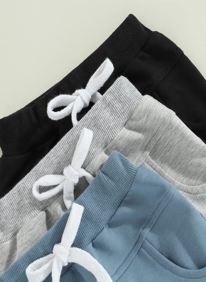 Yoawdats Baby Boys' 3-Pack Pull-on Jogger Shorts Knit Shorts Classic Fit Elastic Waist Toddler Shorts Kids Multipacks Pants (Black Grey Blue, 12-18 Months) - Image 4