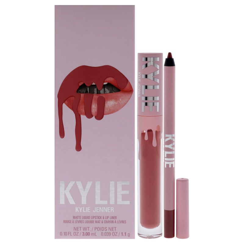 Kylie Cosmetics مجموعة أحمر الشفاه غير اللامع من كايلي كوزمتيكس 704 طقس سترة للنساء 2 قطعة 010 أونصة أحمر شفاه سائل غير لامع 003 أونصة محدد شفاه