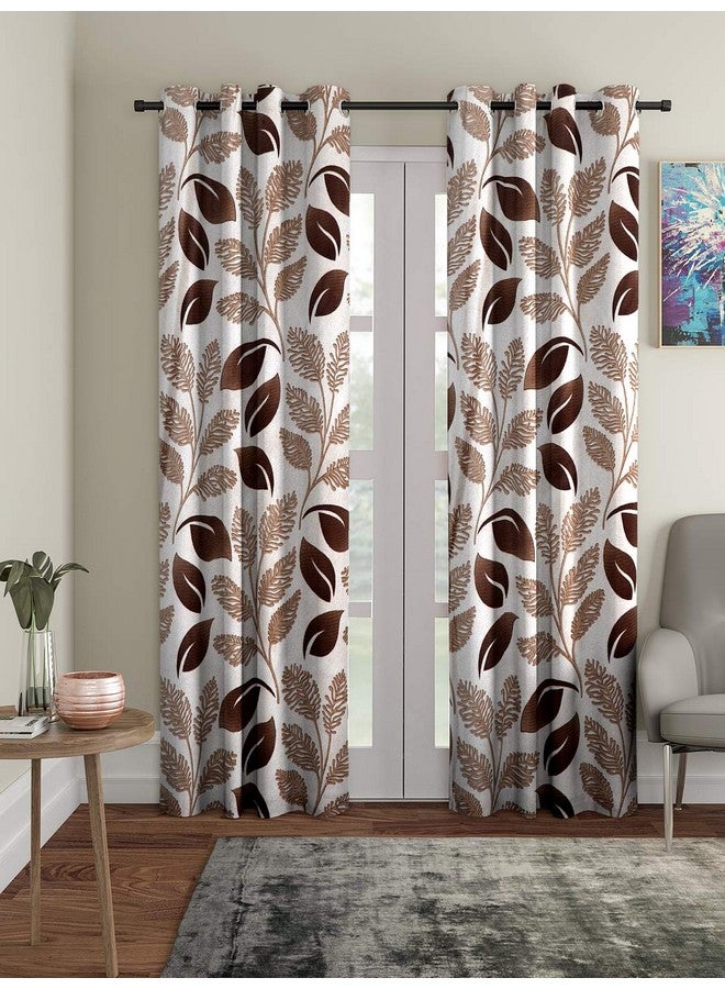 Cortina 2 Piece Floral Design Panel Eyelet Polyester Door Curtains - 7 Feet, Brown