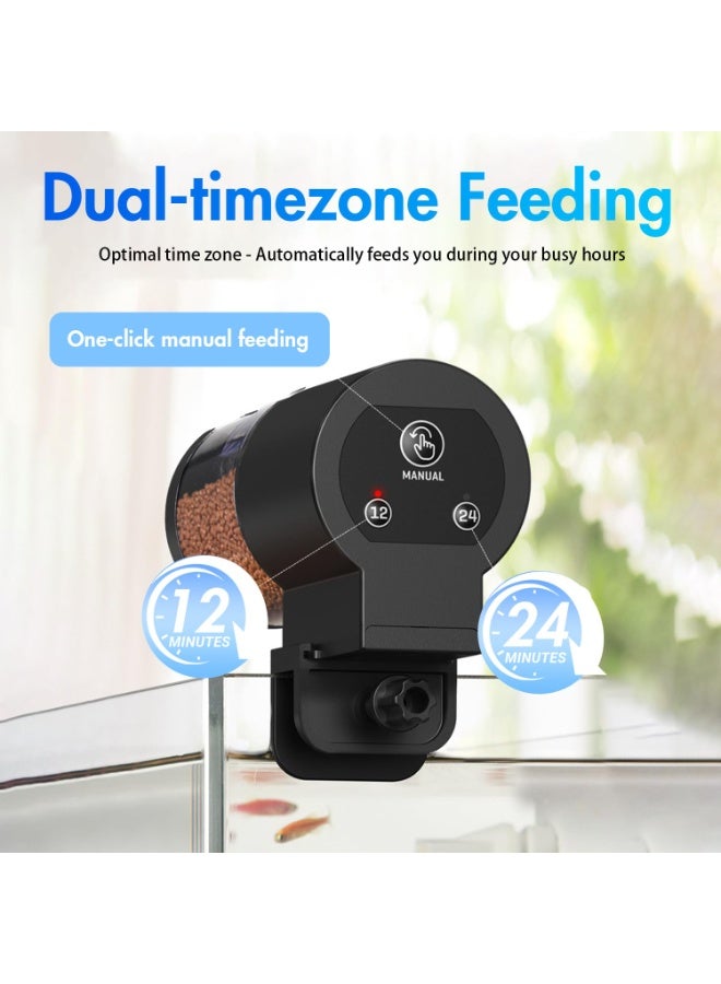 Aquarium Automatic Fish Feeder：12H/24H Timer, 100ml Large Capacity Manual & Automatic Dual Mode, Adjustable Feeding Amount, Battery-Powered Fish Food Dispenser for Home & Office Fish Tanks - Image 3