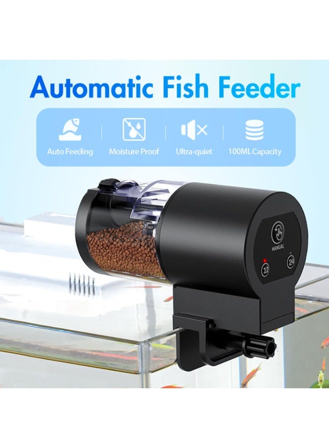 Aquarium Automatic Fish Feeder：12H/24H Timer, 100ml Large Capacity Manual & Automatic Dual Mode, Adjustable Feeding Amount, Battery-Powered Fish Food Dispenser for Home & Office Fish Tanks - Image 2