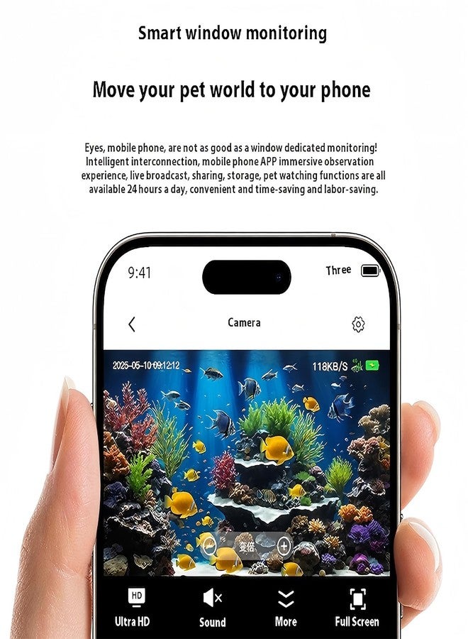 Fowuyeep Aquarium Camera,2K HD Terrarium WiFi Pet Camera,140° Wide-Angle,Anti-Glare & Anti-Reflection,Night Vision,Two-Way Audio,AI-Powered Detection,24/7 Recording for Fish Reptiles Window Security Monitoring - Image 4