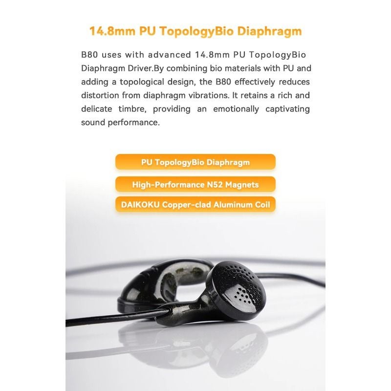 Nicehck B80 Hi-Fi Wired Earbuds, 14.8mm PU Diaphragm, HD Microphone, Music Earphones, 4.4mm - Image 3