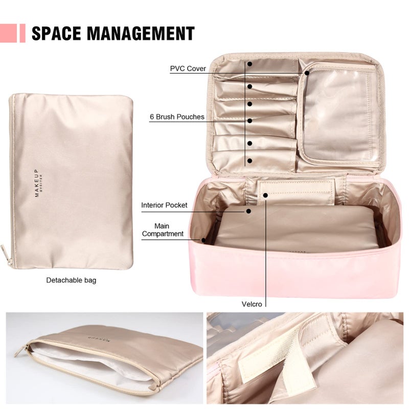 Bysiter Makeup Bag Travel Cosmetic Bag for Women Portable Cute Toiletry Bag Makeup Brush Bags Organizer Cosmetics Pouch Travel Makeup Bag for Girls (Pink) - Image 3