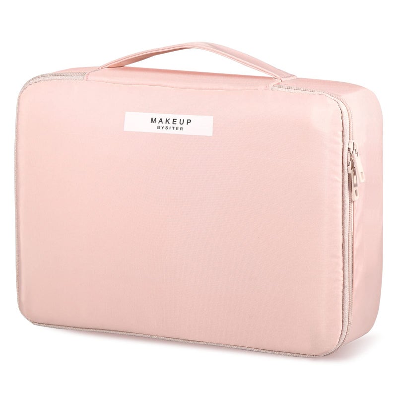 Bysiter Makeup Bag Travel Cosmetic Bag for Women Portable Cute Toiletry Bag Makeup Brush Bags Organizer Cosmetics Pouch Travel Makeup Bag for Girls (Pink) - Image 1