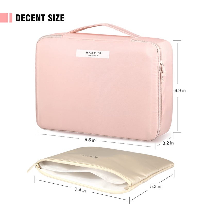 Bysiter Makeup Bag Travel Cosmetic Bag for Women Portable Cute Toiletry Bag Makeup Brush Bags Organizer Cosmetics Pouch Travel Makeup Bag for Girls (Pink) - Image 5