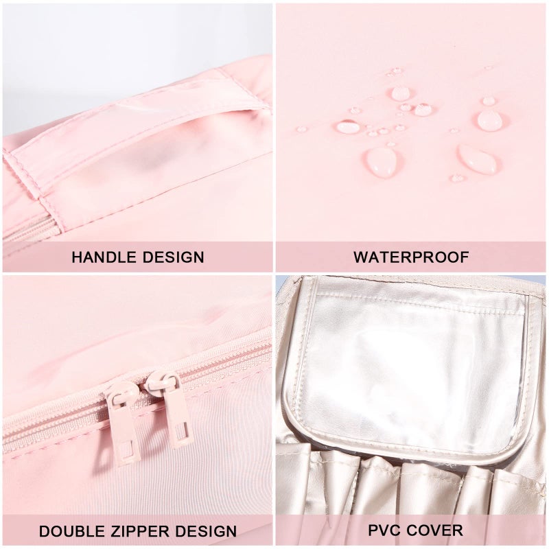 Bysiter Makeup Bag Travel Cosmetic Bag for Women Portable Cute Toiletry Bag Makeup Brush Bags Organizer Cosmetics Pouch Travel Makeup Bag for Girls (Pink) - Image 4